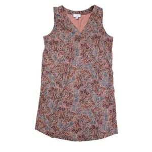 J. Jill Peach Floral Paisley V-Neck Pullover Tank Dress Pockets Women's Size‎ XS